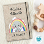 Preview: U-Heft Hülle Designbeispiel beige meliert Elefant Mädchen unter Regenbogen